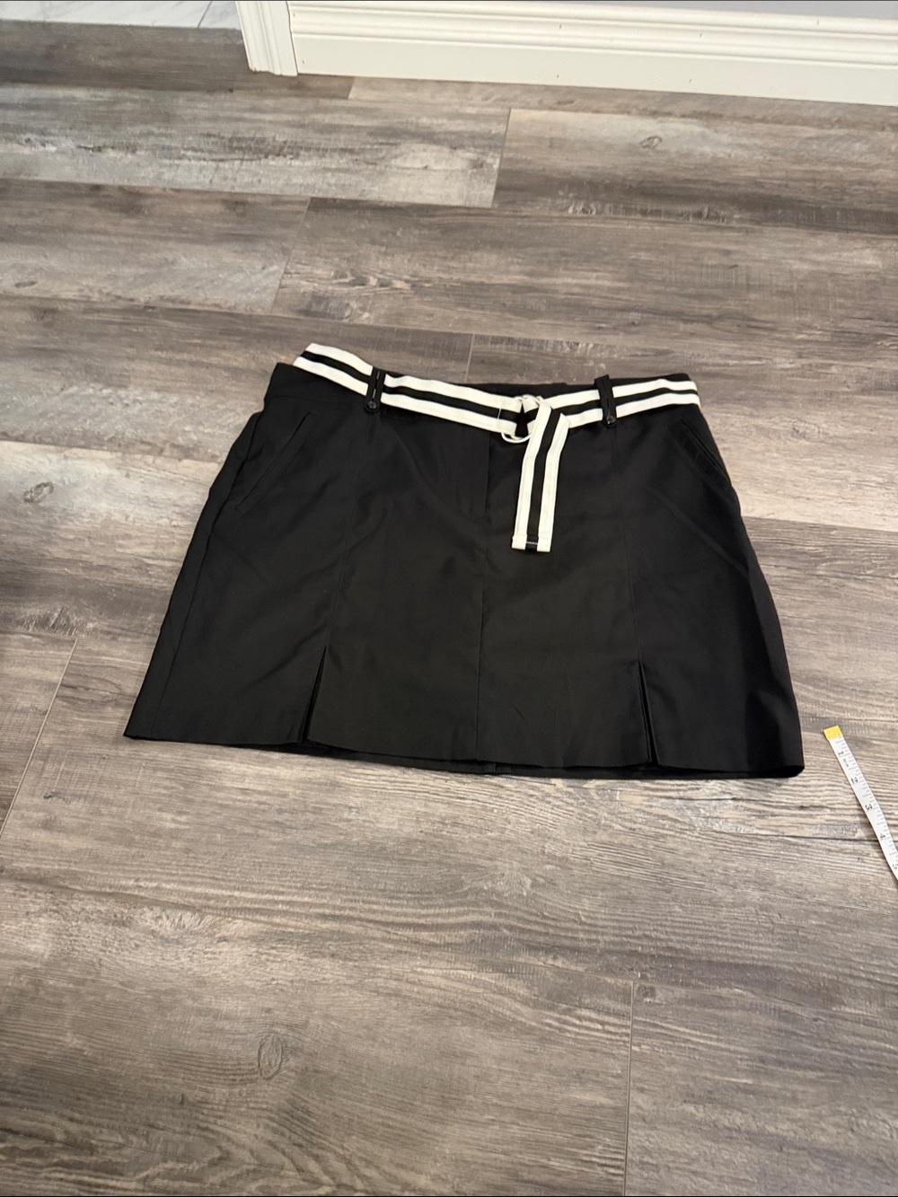 Izod Golf Black Mini Skirt with Contrast White-Striped Belt